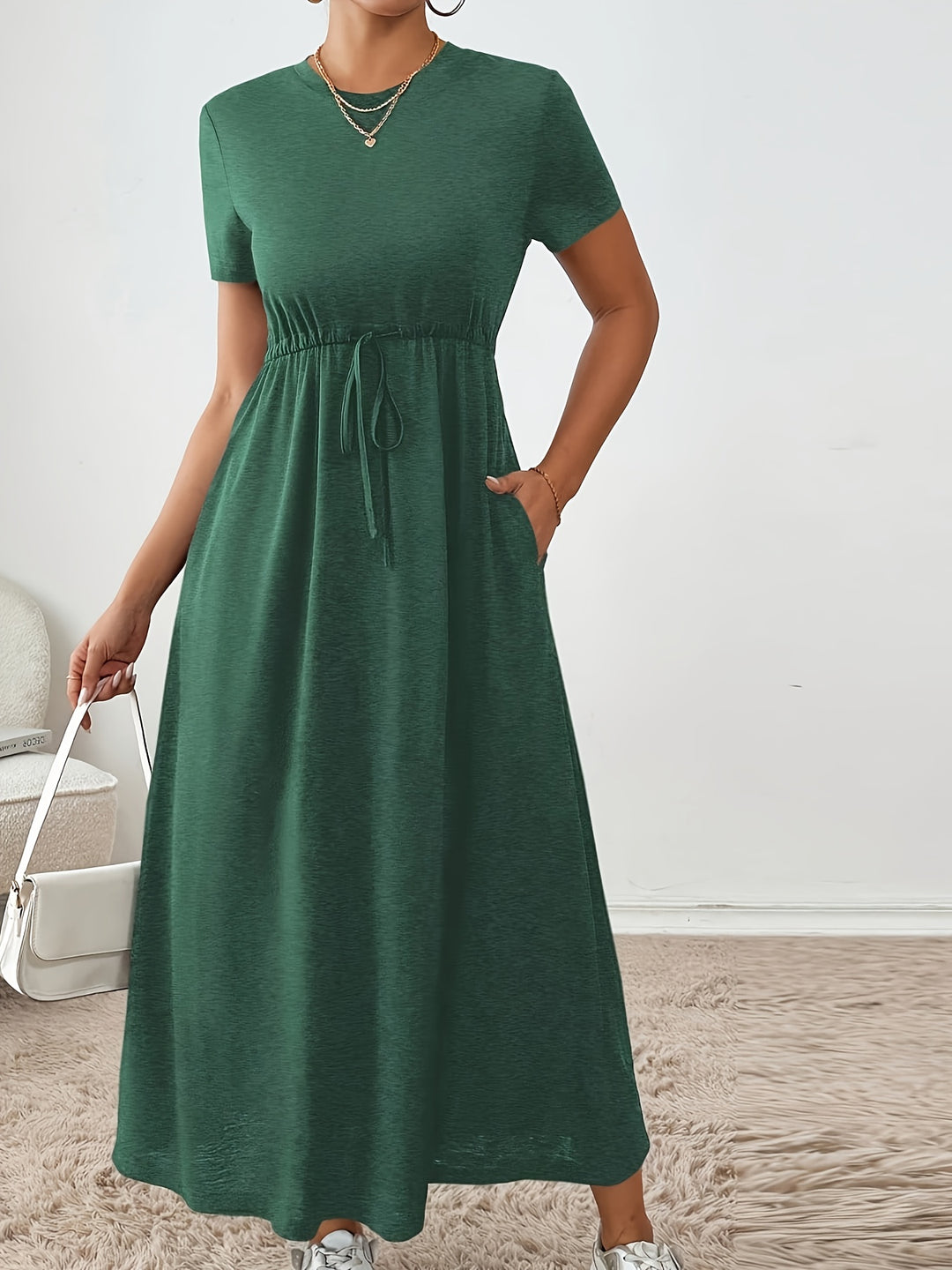 TIE-WAIST T-SHIRT MAXI DRESS FOR WOMEN
