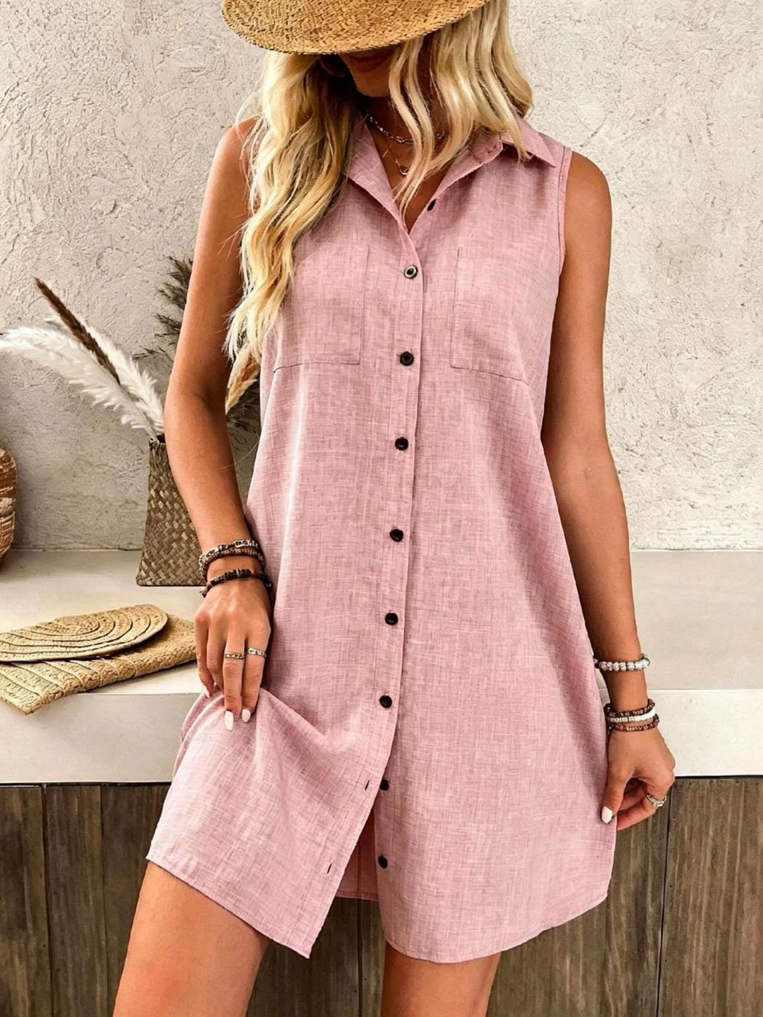 BUTTON-FRONT SHIRT DRESS FOR WOMEN