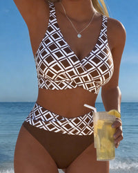 Alice Ashby | Women's Checked High-Waist Bikini Set with Wire-Free Top
