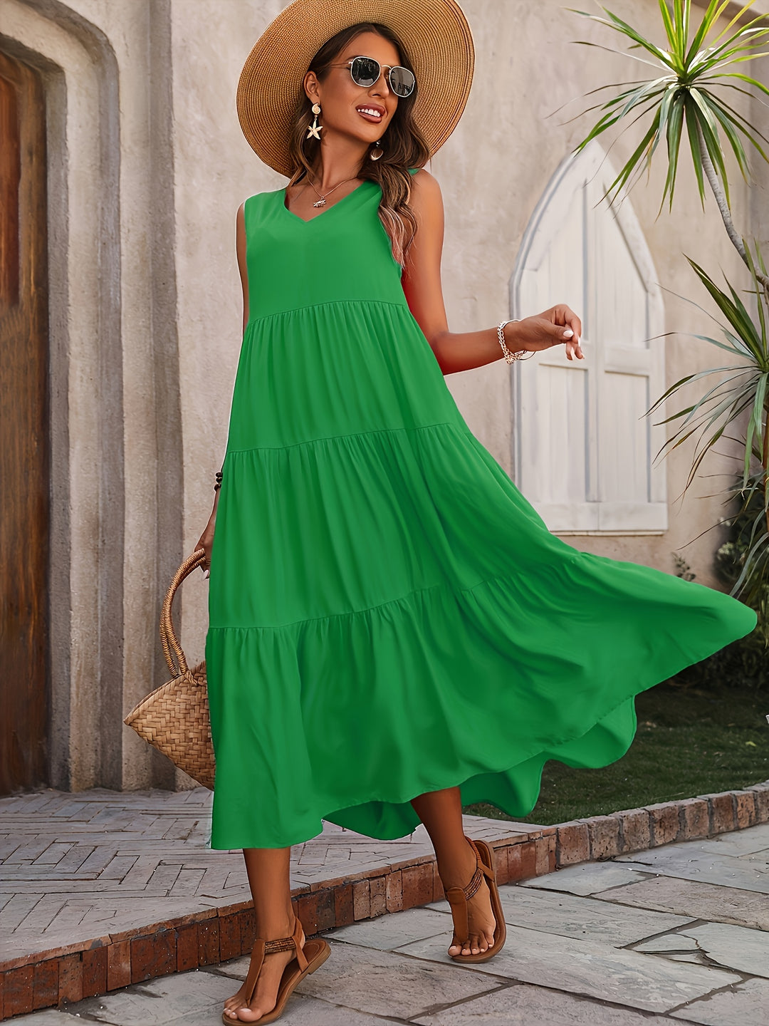 TIERED V-NECK MAXI DRESS FOR WOMEN