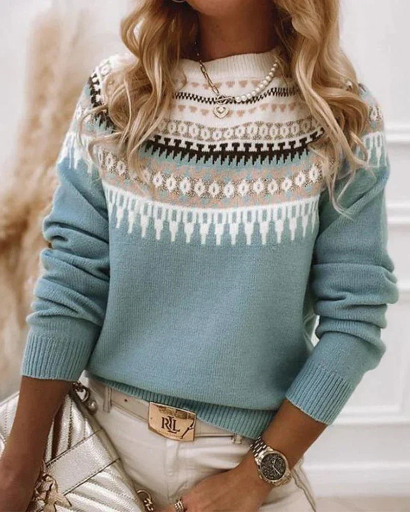 Rosalind | Women's Ribbed Crew Neck Sweater with Print Detail