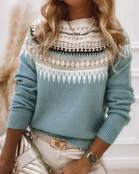 Rosalind | Women's Ribbed Crew Neck Sweater with Print Detail