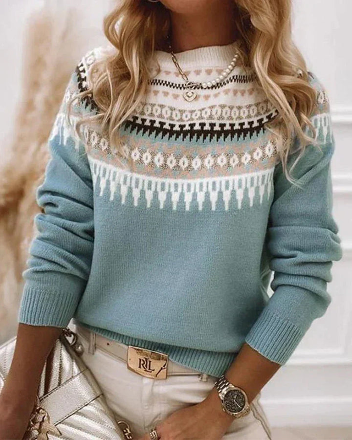 Rosalind | Women's Ribbed Crew Neck Sweater with Print Detail