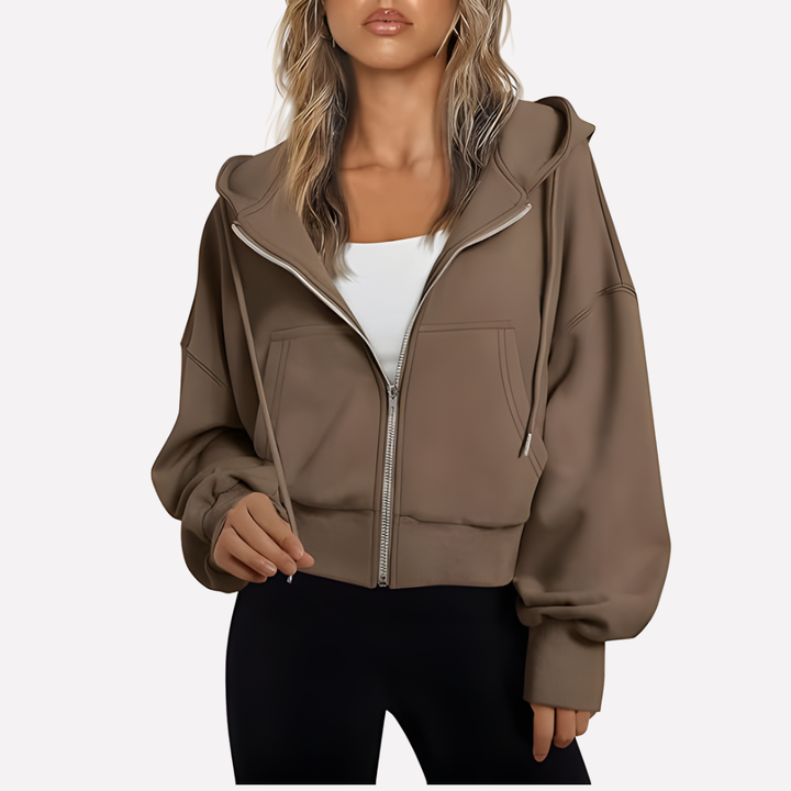 Nadette | Cropped Zip-Up Hoodie Jacket with Drawstring Hood for Women