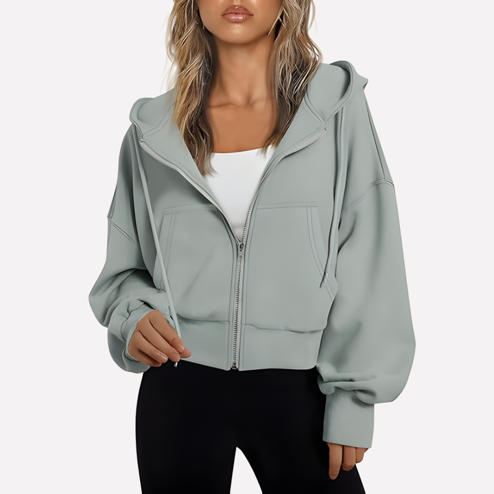 Nadette | Cropped Zip-Up Hoodie Jacket with Drawstring Hood for Women