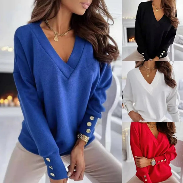 Elowyn - Ribbed V-Neck Sweater with Long Sleeves for Women