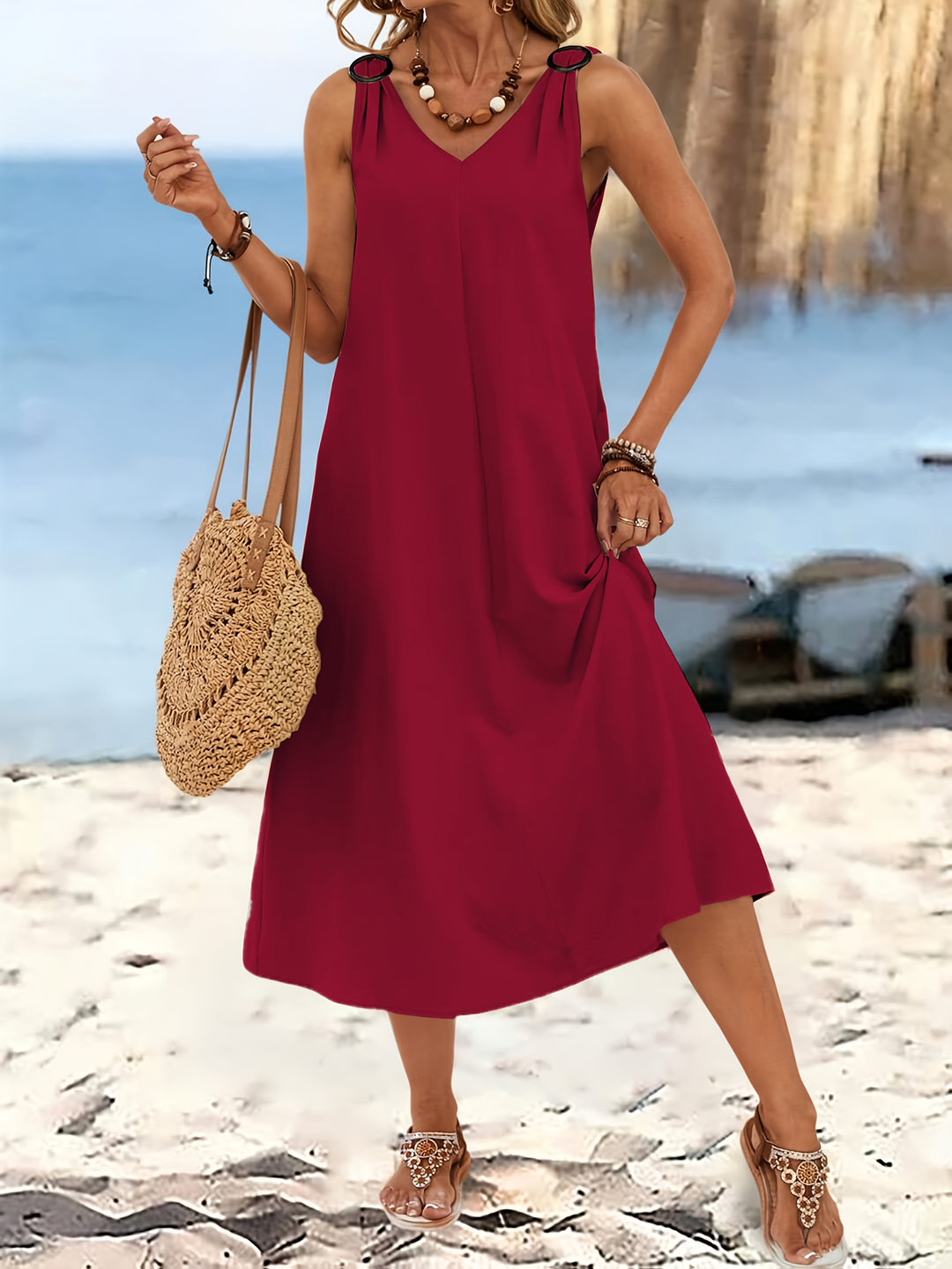 RING-STRAP V-NECK MAXI DRESS FOR WOMEN