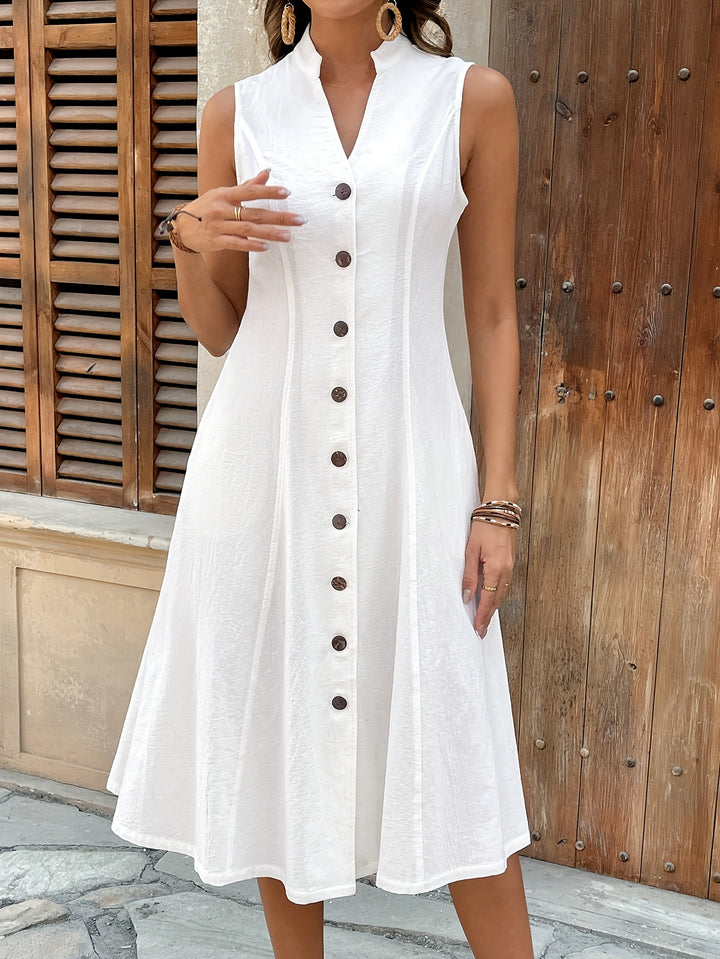 BUTTON-FRONT V-NECK MAXI DRESS FOR WOMEN