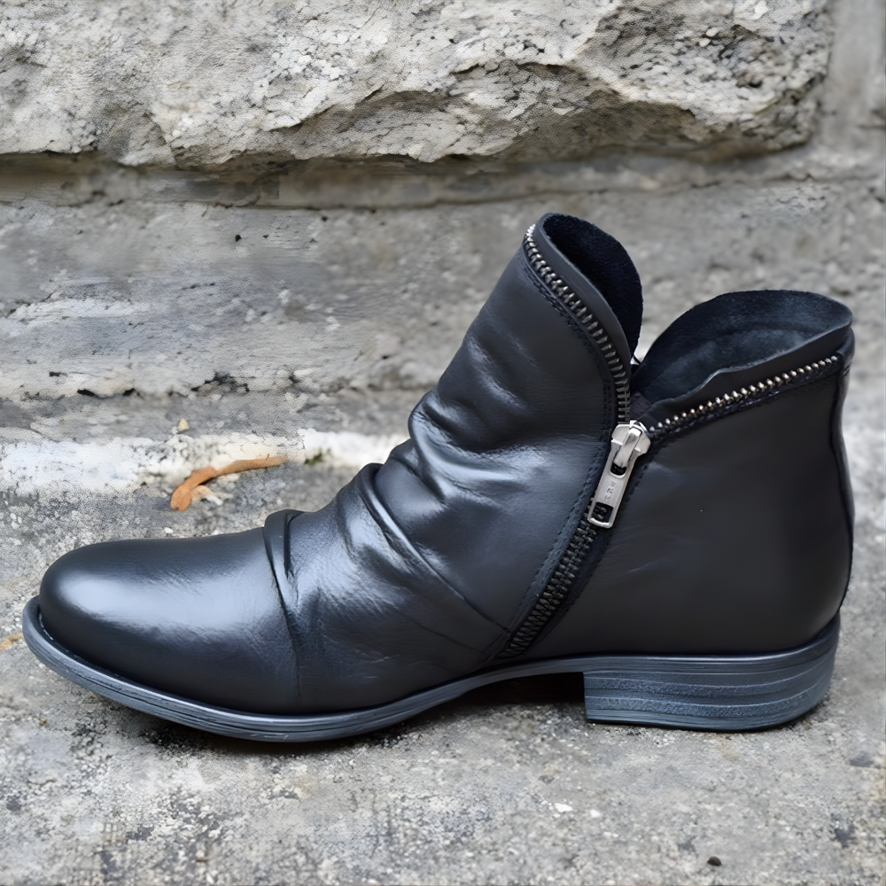 Irina | Western Ankle Boots with Side Zip and Low Stacked Heel
