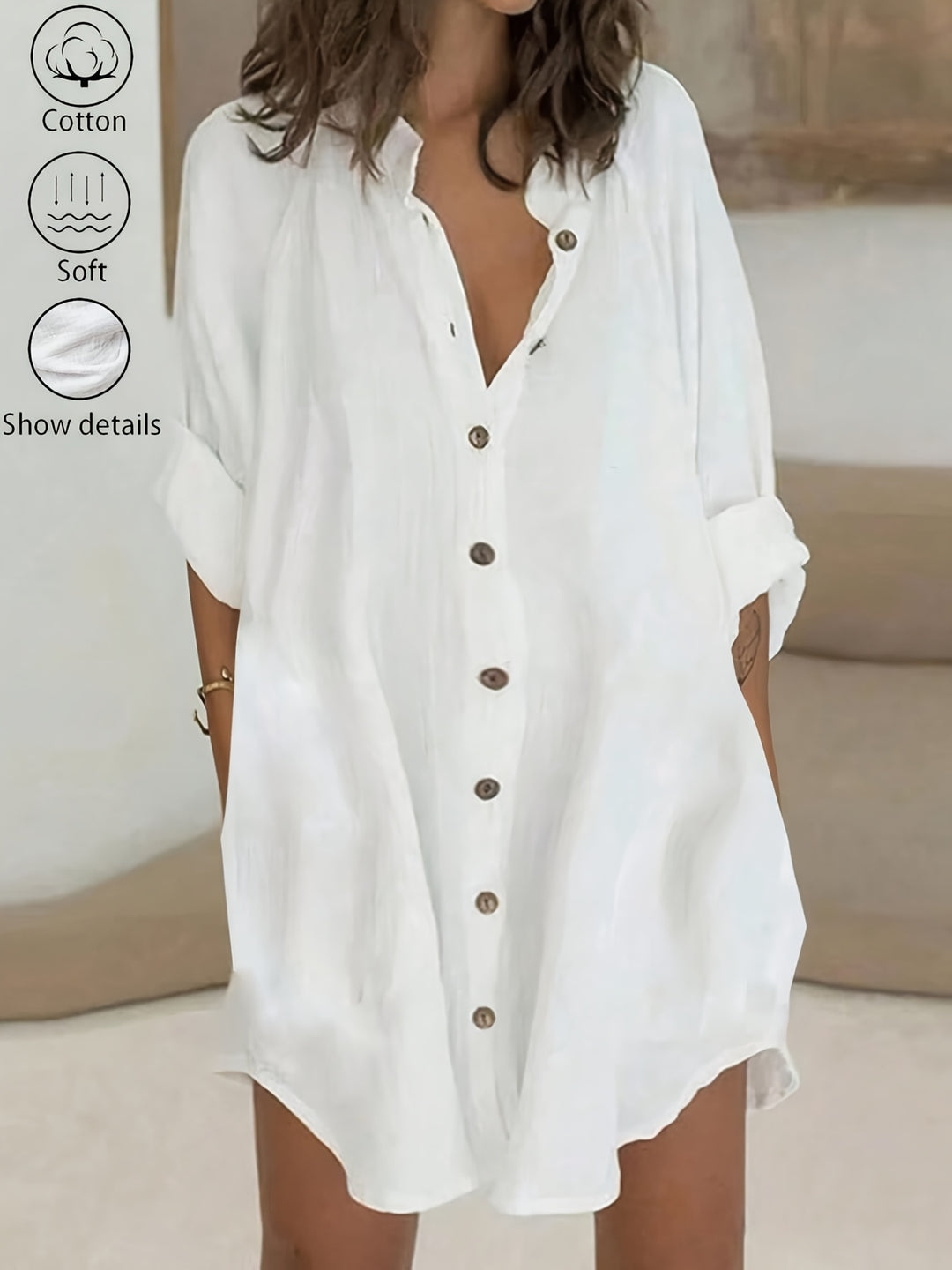 BUTTON-FRONT SHIRT DRESS FOR WOMEN