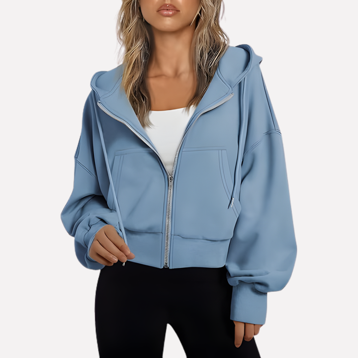 Nadette | Cropped Zip-Up Hoodie Jacket with Drawstring Hood for Women