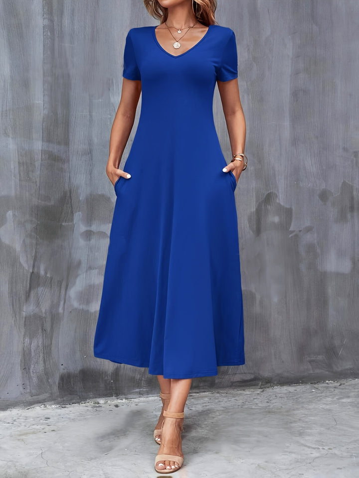 V-NECK A-LINE MAXI DRESS FOR WOMEN