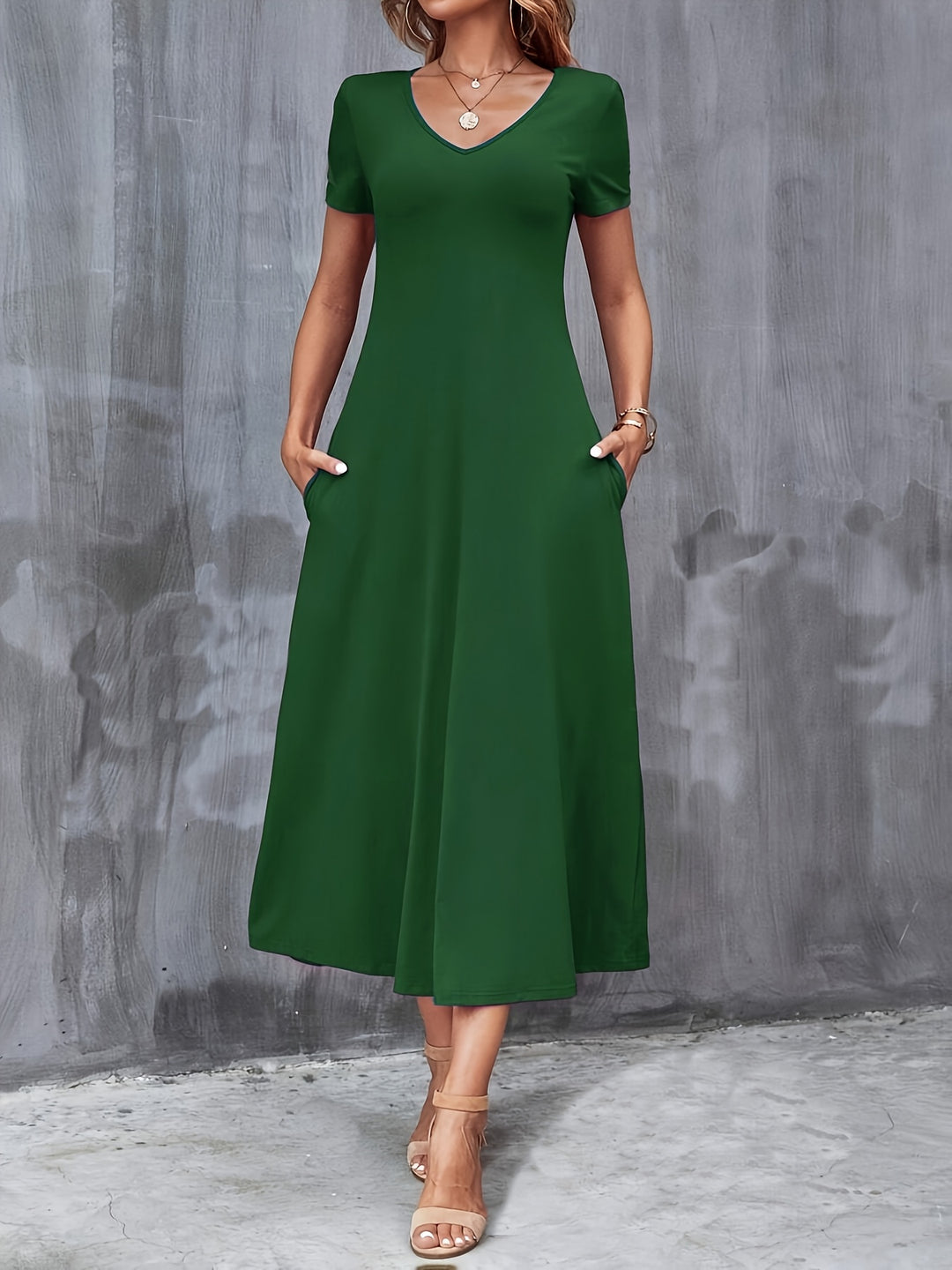 V-NECK A-LINE MAXI DRESS FOR WOMEN