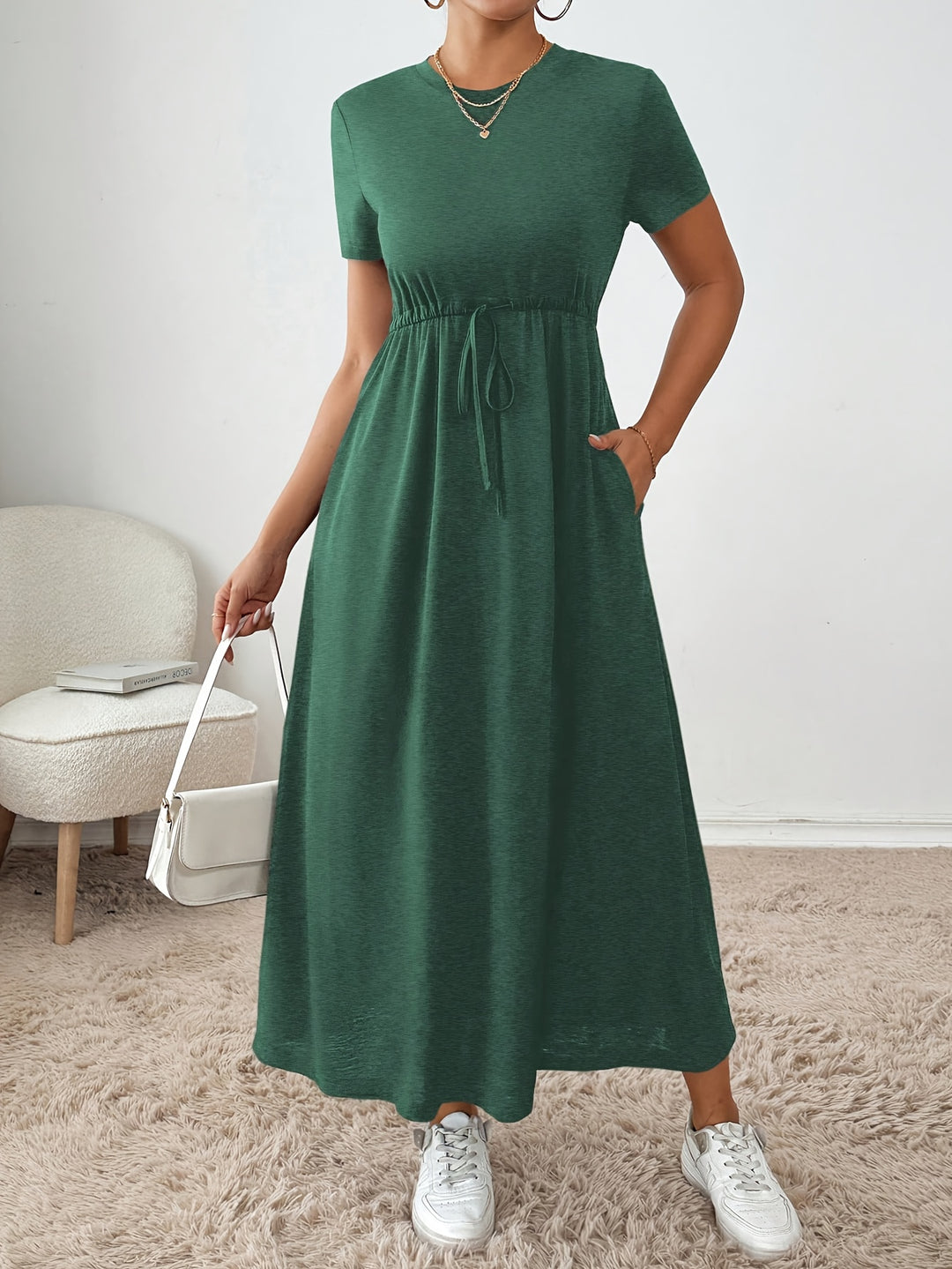 TIE-WAIST T-SHIRT MAXI DRESS FOR WOMEN