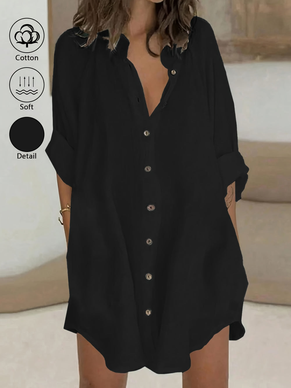 BUTTON-FRONT SHIRT DRESS FOR WOMEN