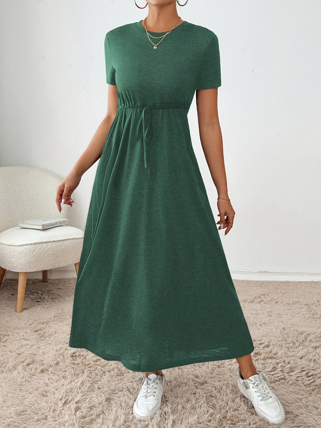 TIE-WAIST T-SHIRT MAXI DRESS FOR WOMEN