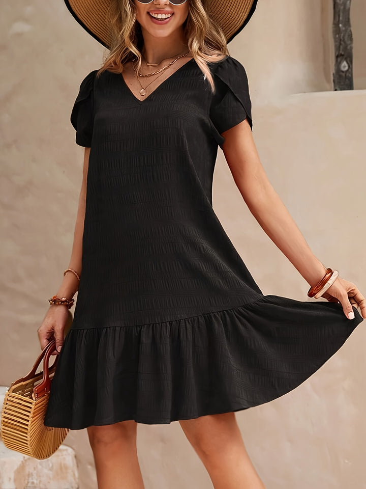 RUFFLE HEM V-NECK DRESS FOR WOMEN