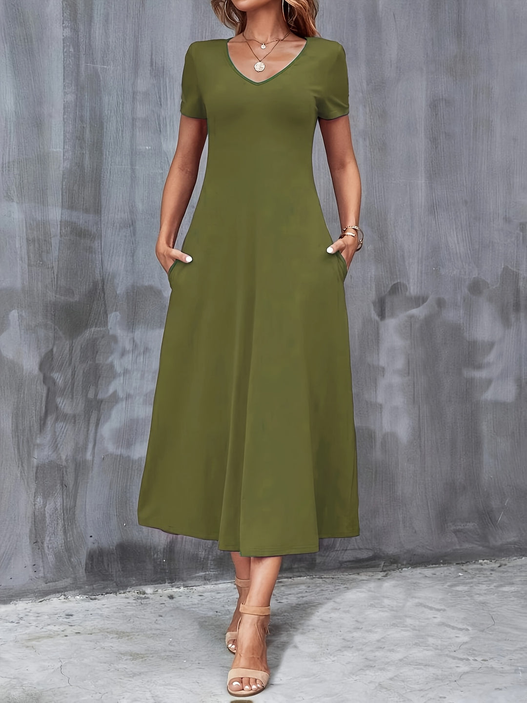 V-NECK A-LINE MAXI DRESS FOR WOMEN
