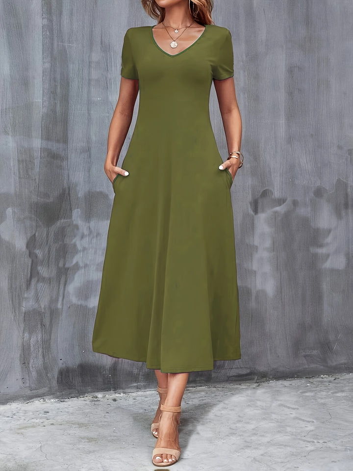 V-NECK A-LINE MAXI DRESS FOR WOMEN