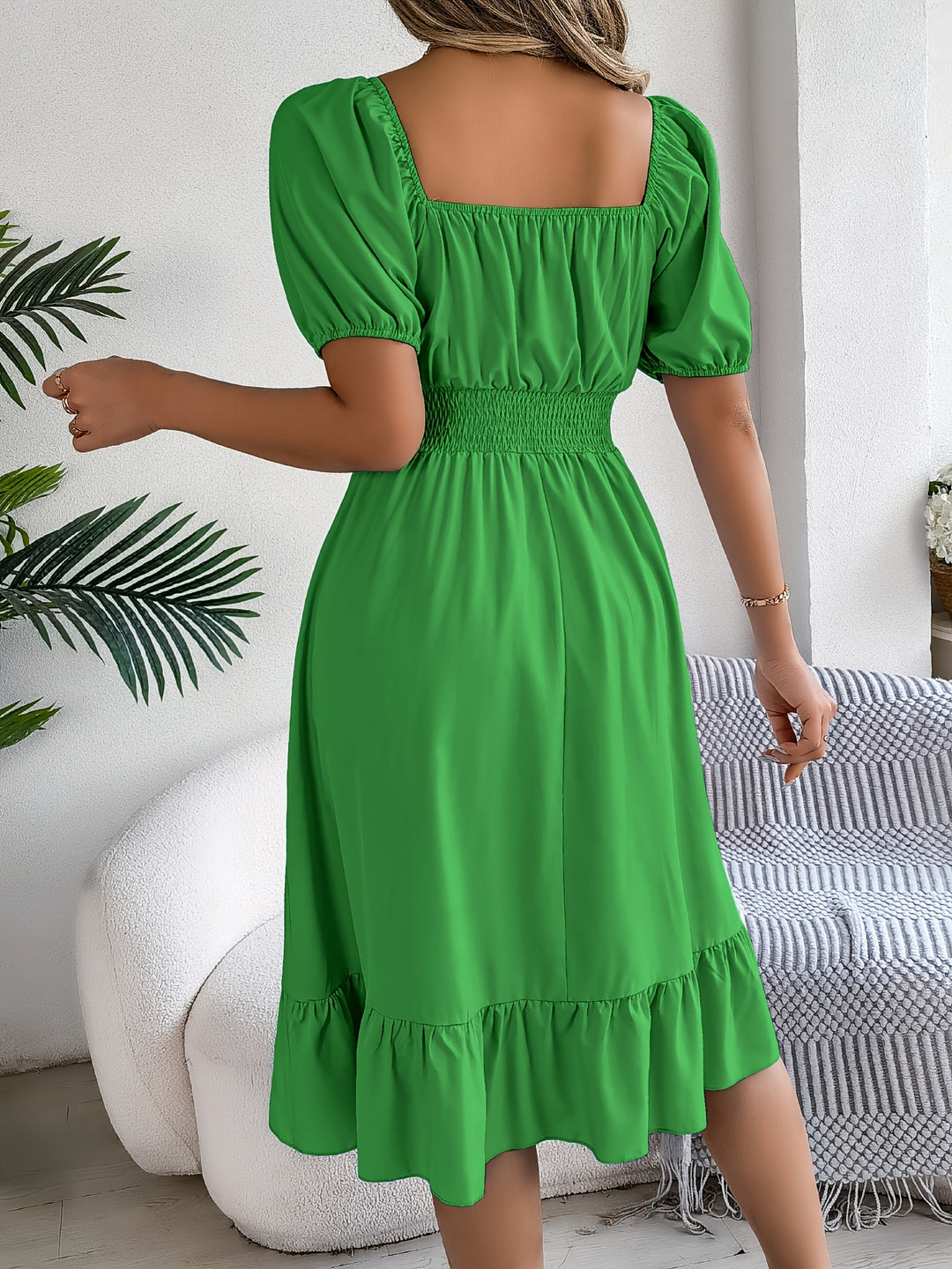 SQUARE NECK RUFFLE HEM DRESS FOR WOMEN