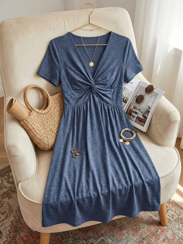 TWIST-FRONT V-NECK A-LINE DRESS FOR WOMEN