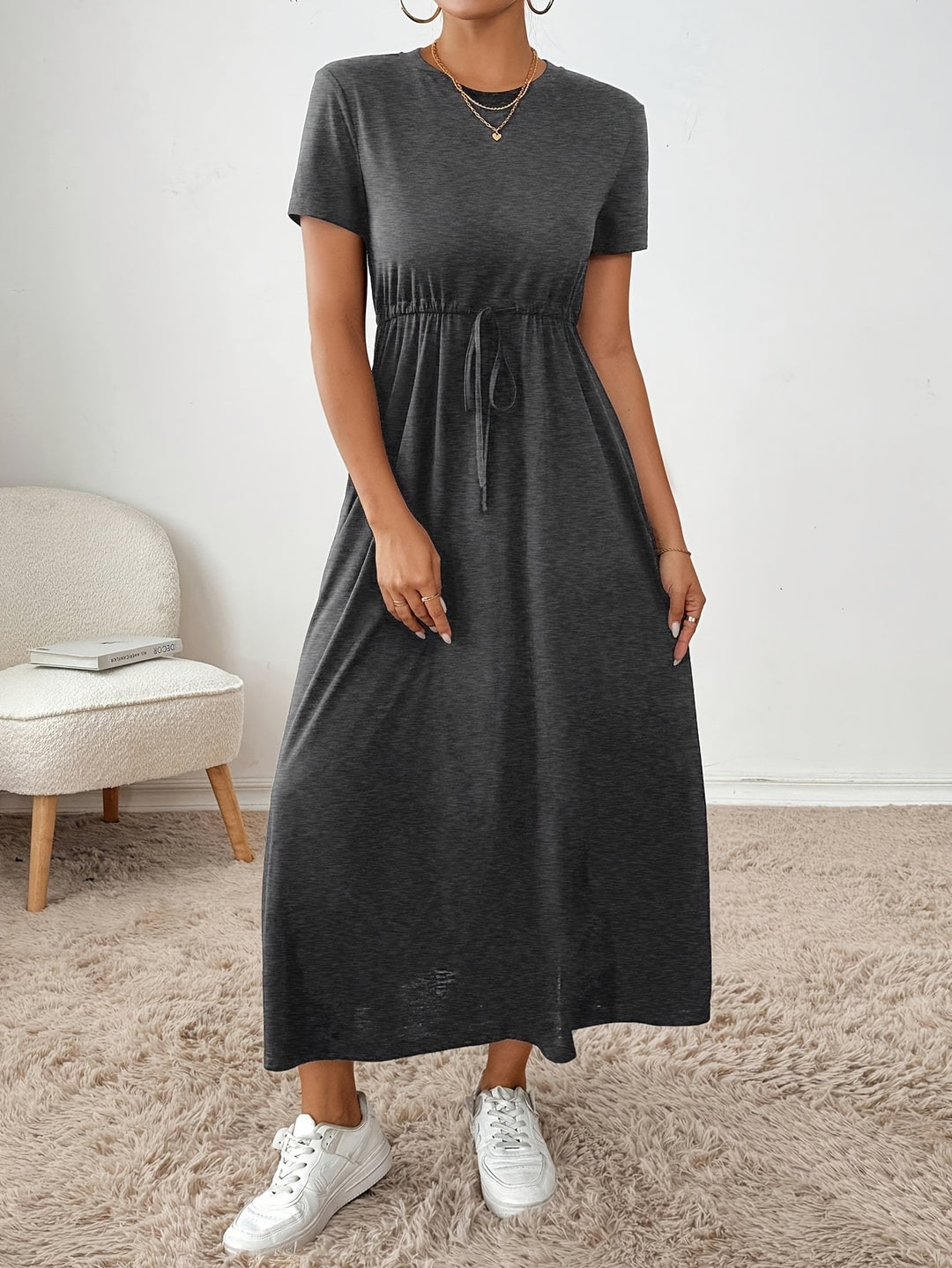TIE-WAIST T-SHIRT MAXI DRESS FOR WOMEN