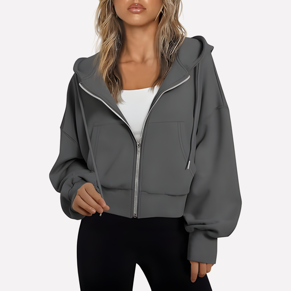 Nadette | Cropped Zip-Up Hoodie Jacket with Drawstring Hood for Women