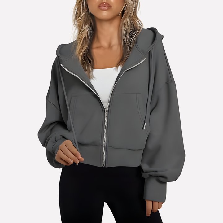 Nadette | Cropped Zip-Up Hoodie Jacket with Drawstring Hood for Women