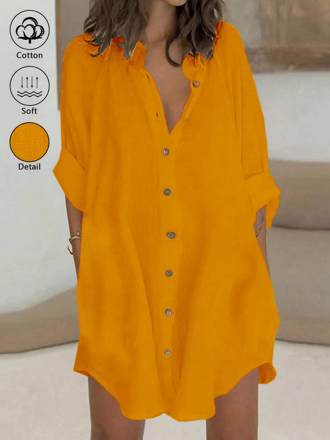 BUTTON-FRONT SHIRT DRESS FOR WOMEN