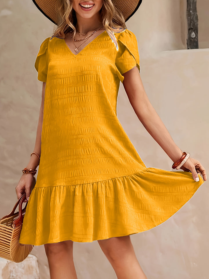 RUFFLE HEM V-NECK DRESS FOR WOMEN