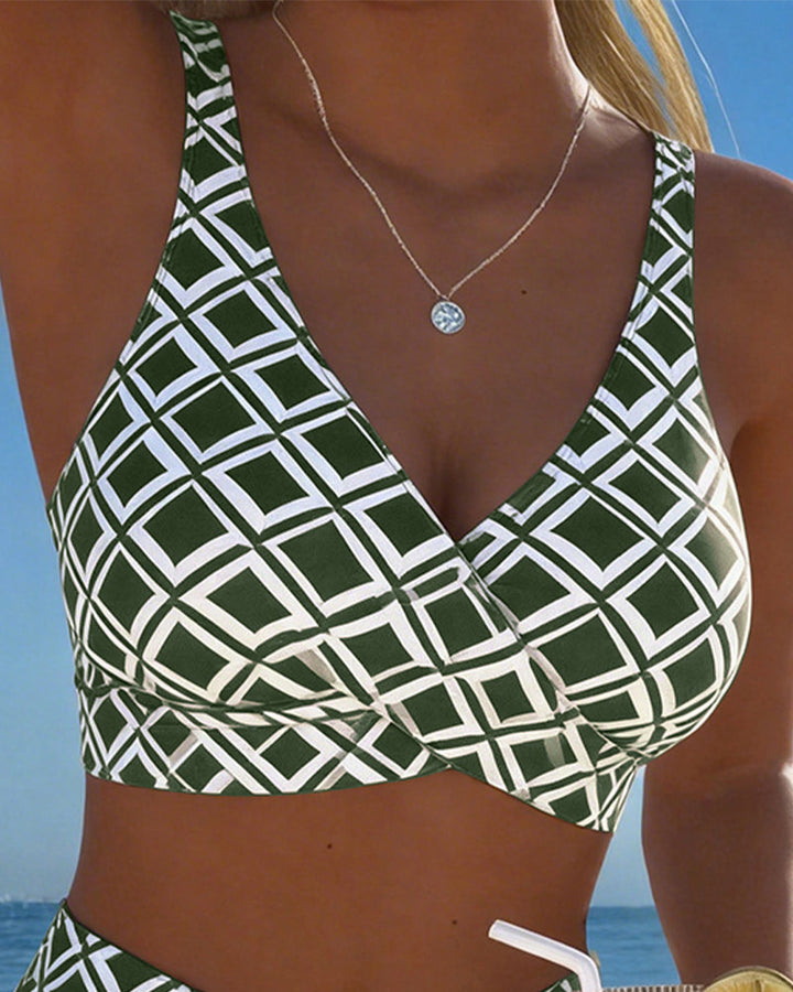 Alice Ashby | Women's Checked High-Waist Bikini Set with Wire-Free Top