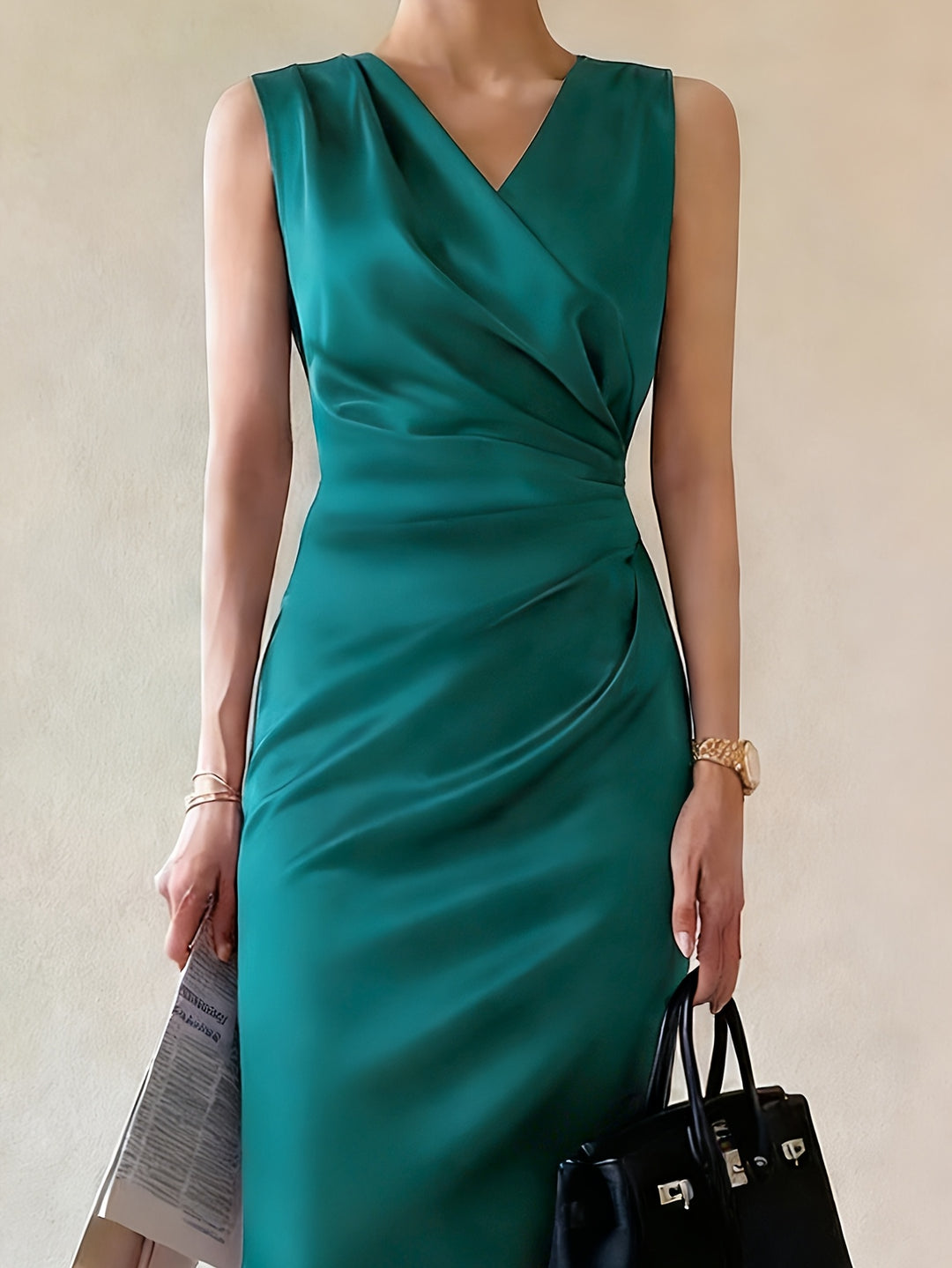 ROSALYN DRAPED V-NECK COCKTAIL DRESS FOR WOMEN