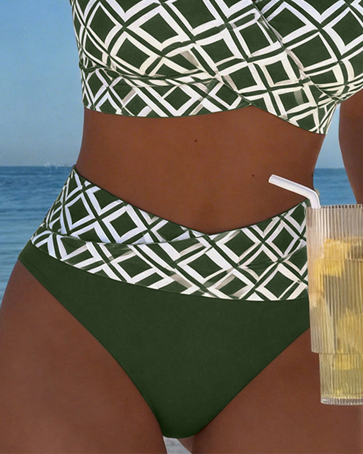 Alice Ashby | Women's Checked High-Waist Bikini Set with Wire-Free Top