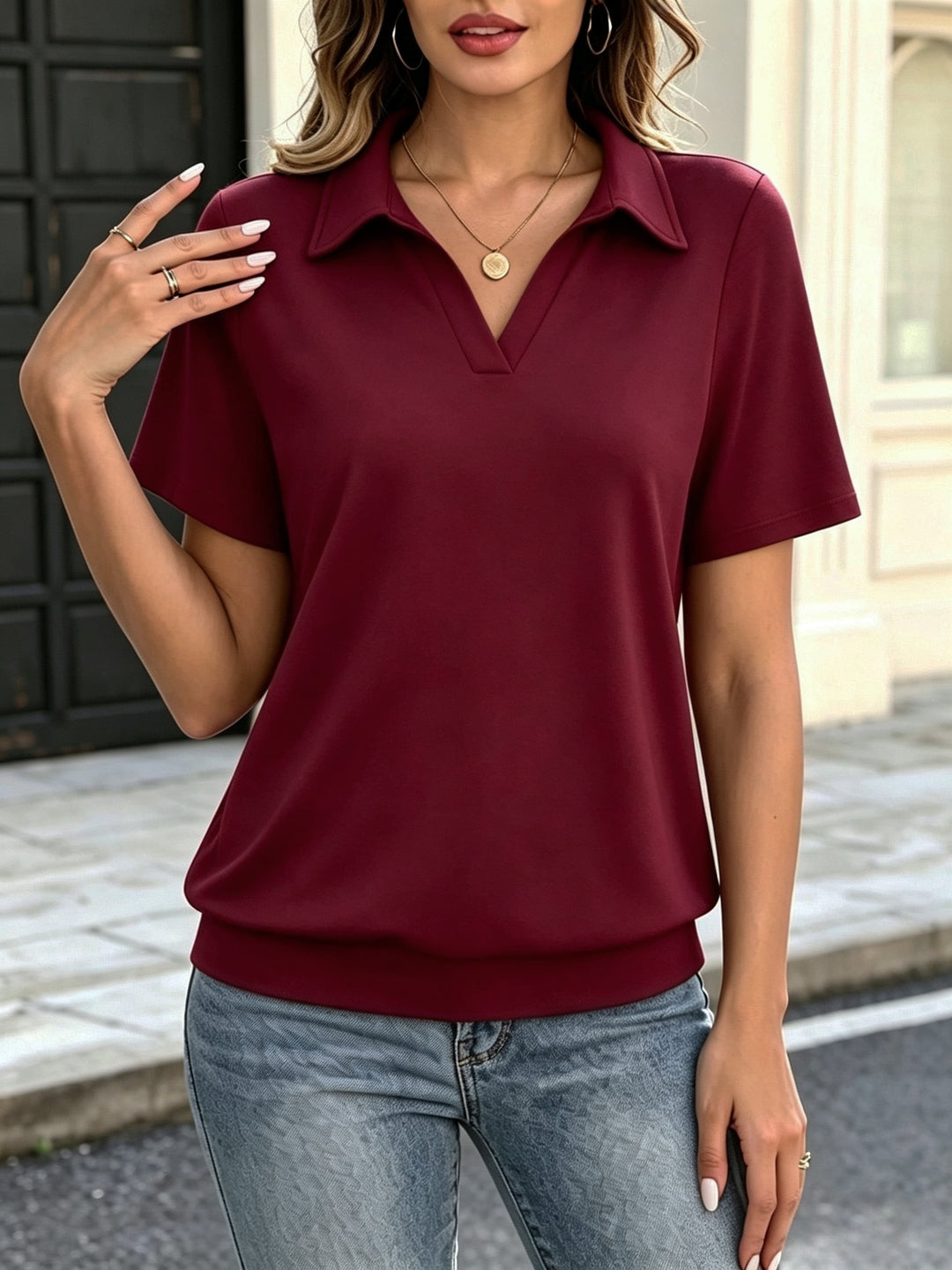 NADETTA BANDED HEM POLO SHIRT FOR WOMEN
