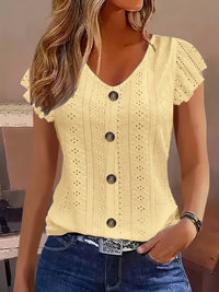 EYELET BUTTON FRONT BLOUSE FOR WOMEN