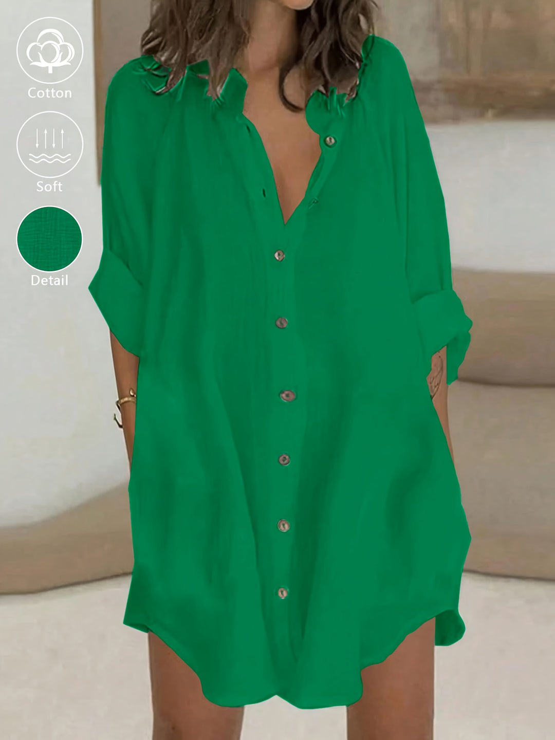 BUTTON-FRONT SHIRT DRESS FOR WOMEN