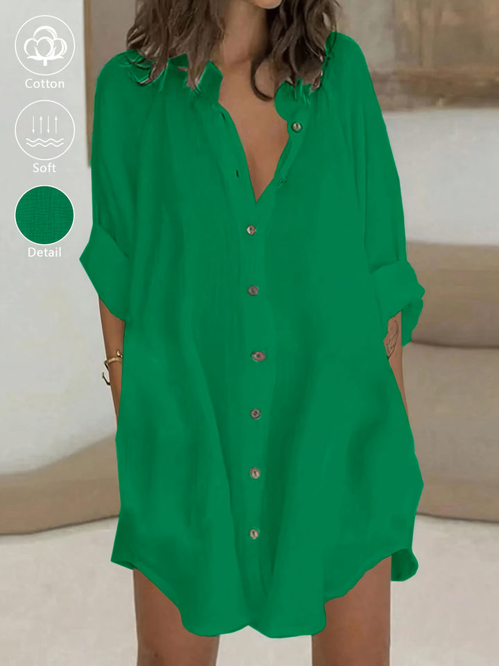 BUTTON-FRONT SHIRT DRESS FOR WOMEN