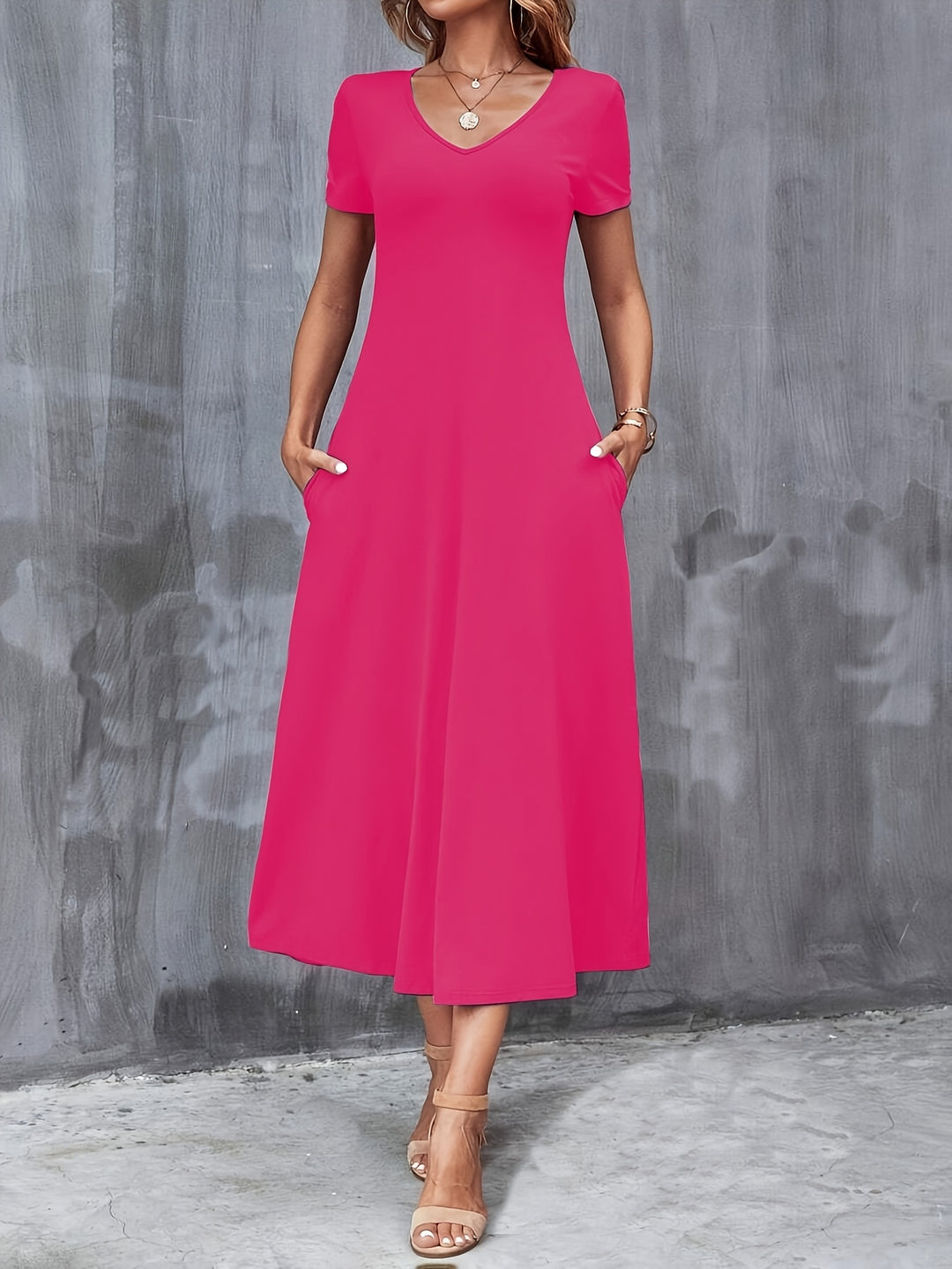 V-NECK A-LINE MAXI DRESS FOR WOMEN