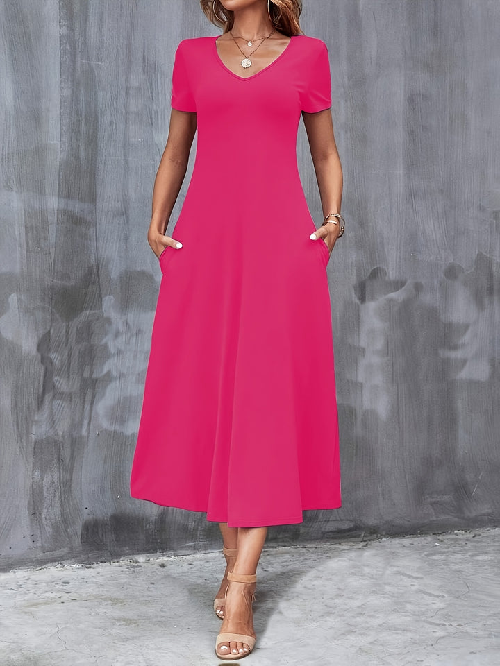 V-NECK A-LINE MAXI DRESS FOR WOMEN