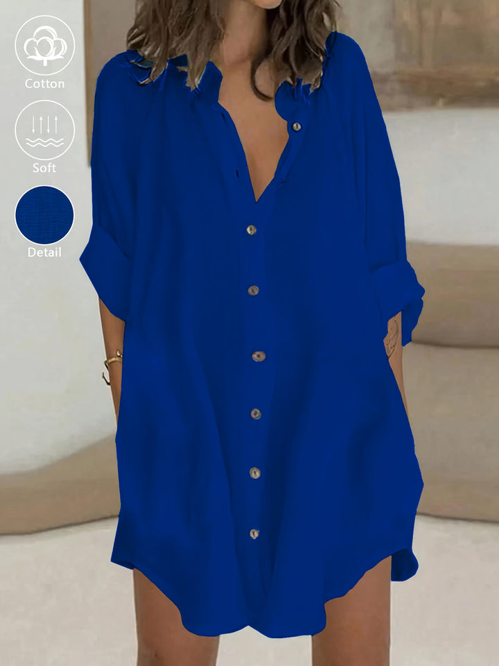 BUTTON-FRONT SHIRT DRESS FOR WOMEN