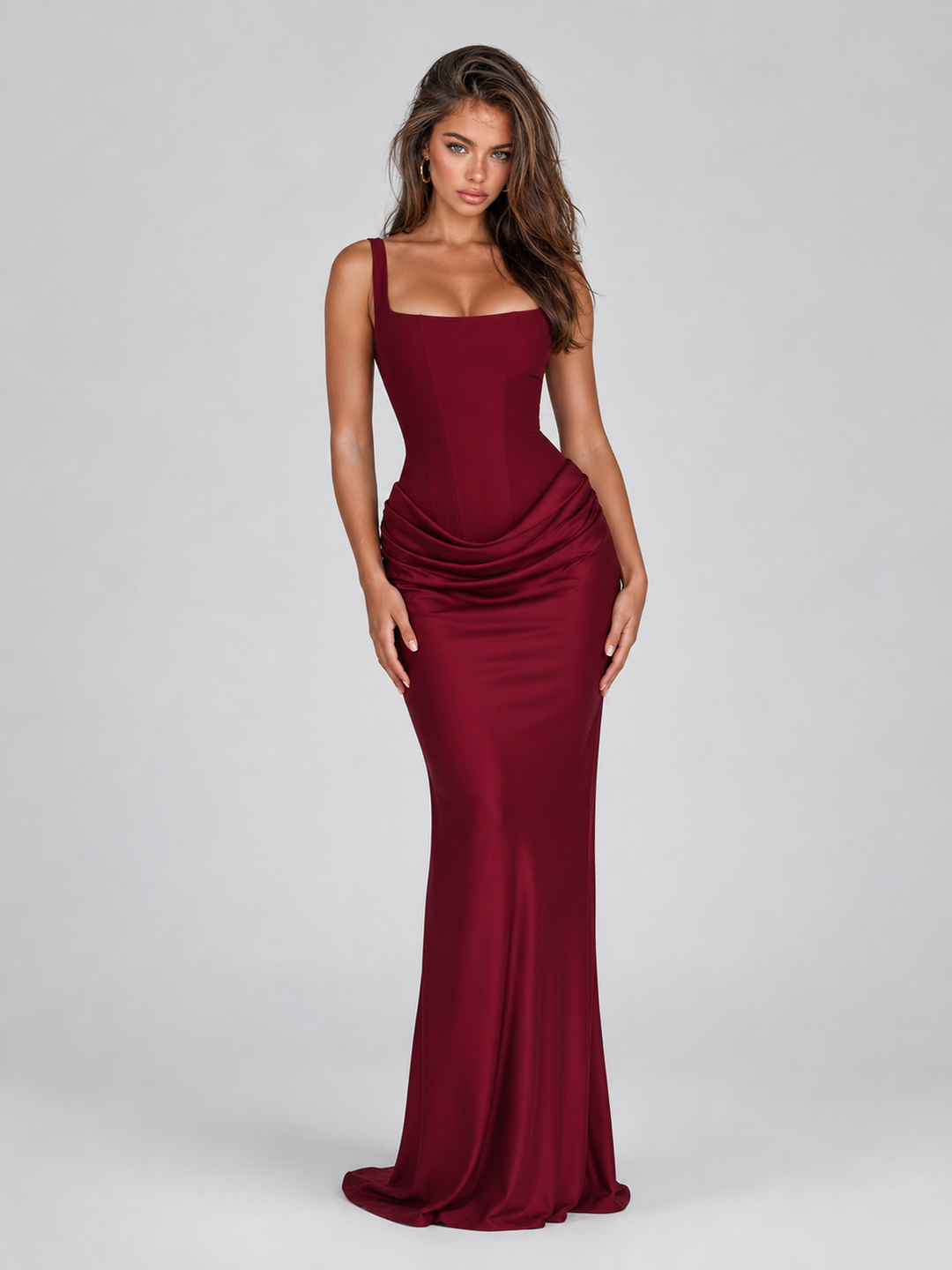 SQUARE NECK BODYCON MAXI DRESS FOR WOMEN