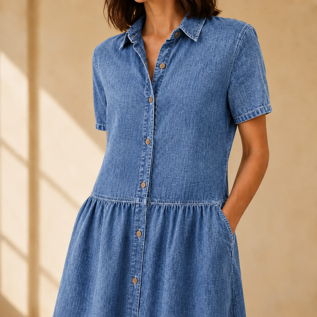 Valentine | A-Line Button-Front Midi Shirt Dress with Pockets
