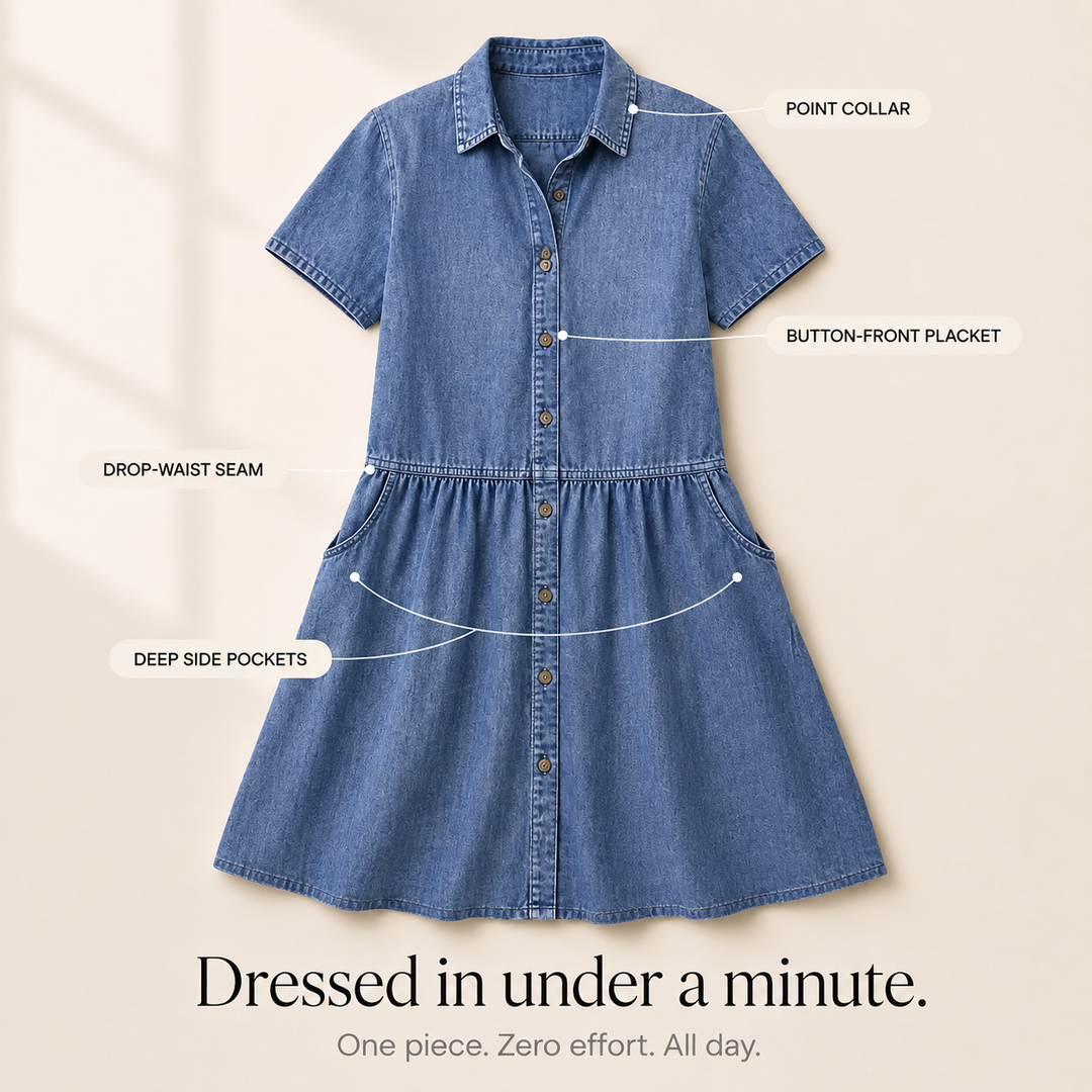 Valentine | A-Line Button-Front Midi Shirt Dress with Pockets