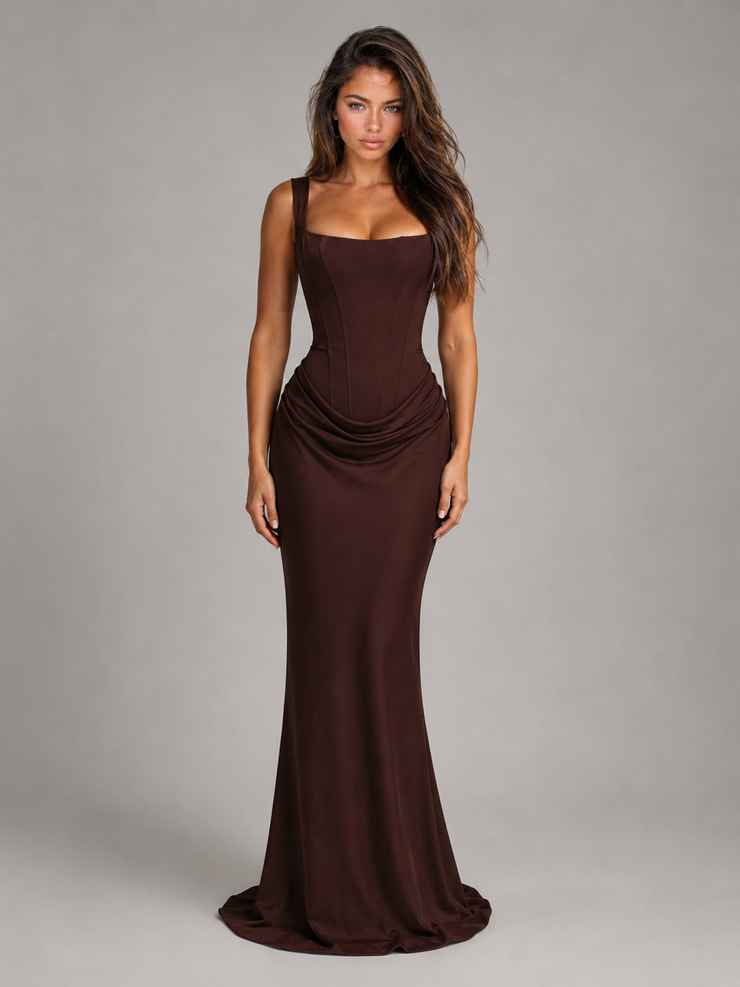 SQUARE NECK BODYCON MAXI DRESS FOR WOMEN