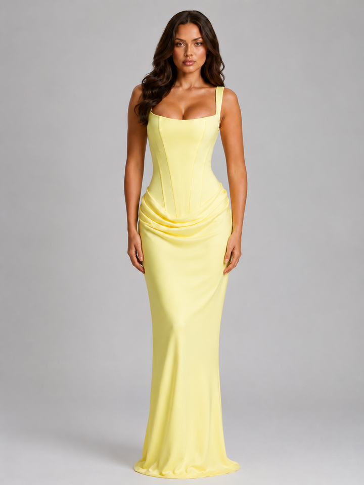 SQUARE NECK BODYCON MAXI DRESS FOR WOMEN