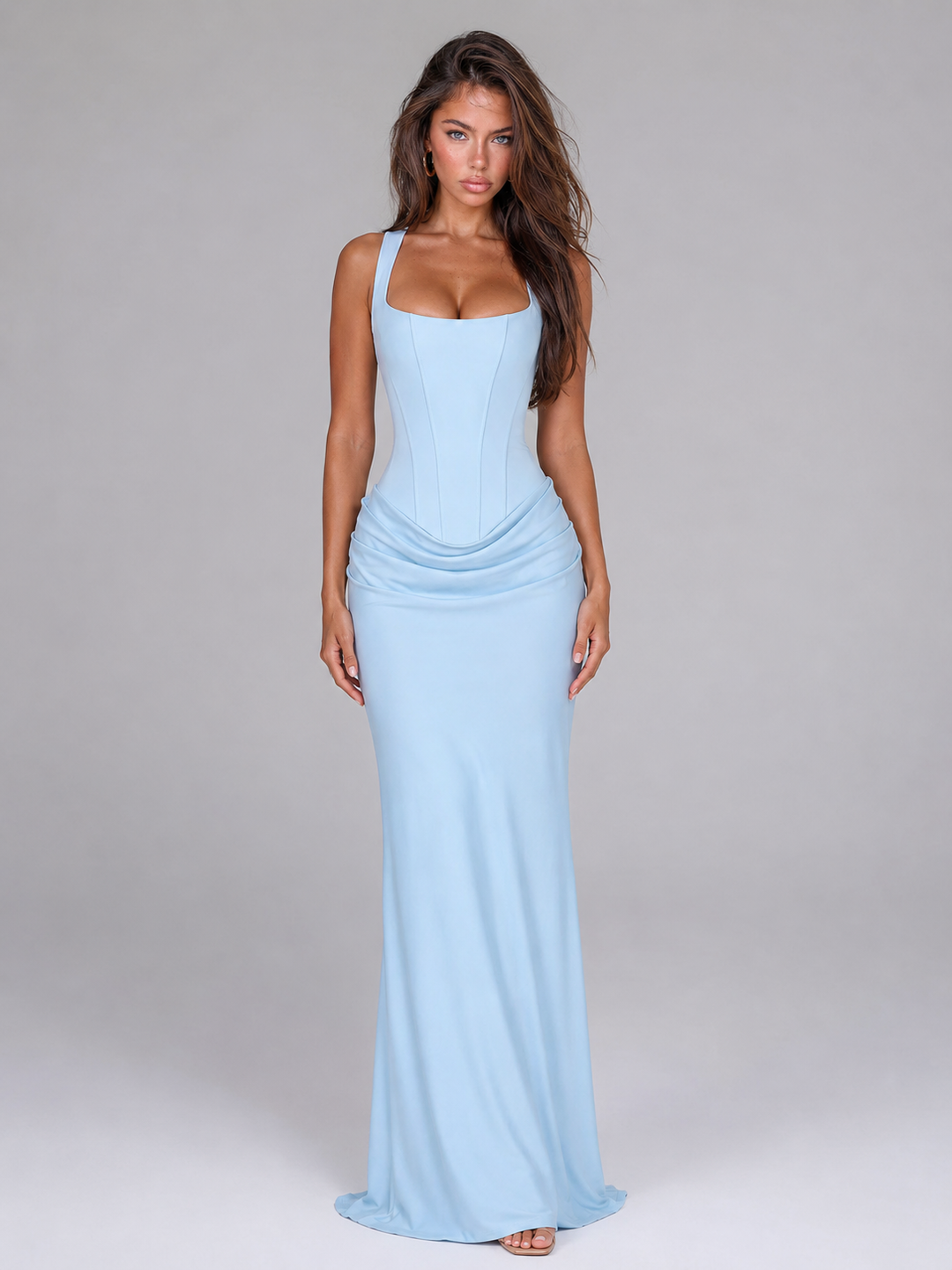 SQUARE NECK BODYCON MAXI DRESS FOR WOMEN