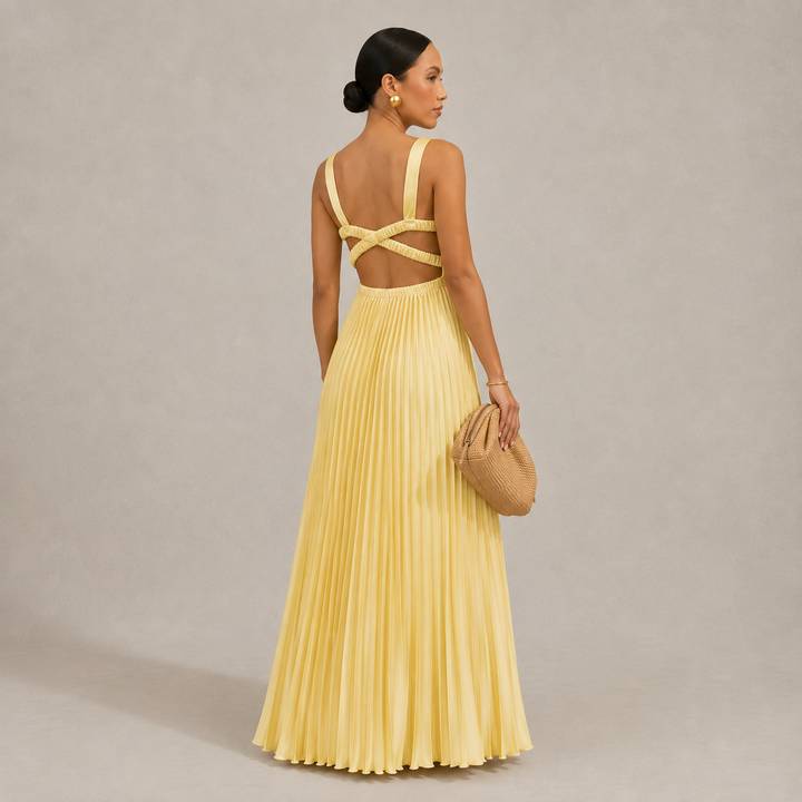 PLEATED V-NECK MAXI DRESS FOR WOMEN