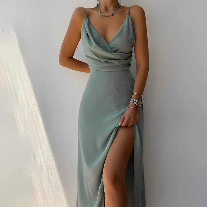 Britt Crossed Neckline Slit Gown for Women