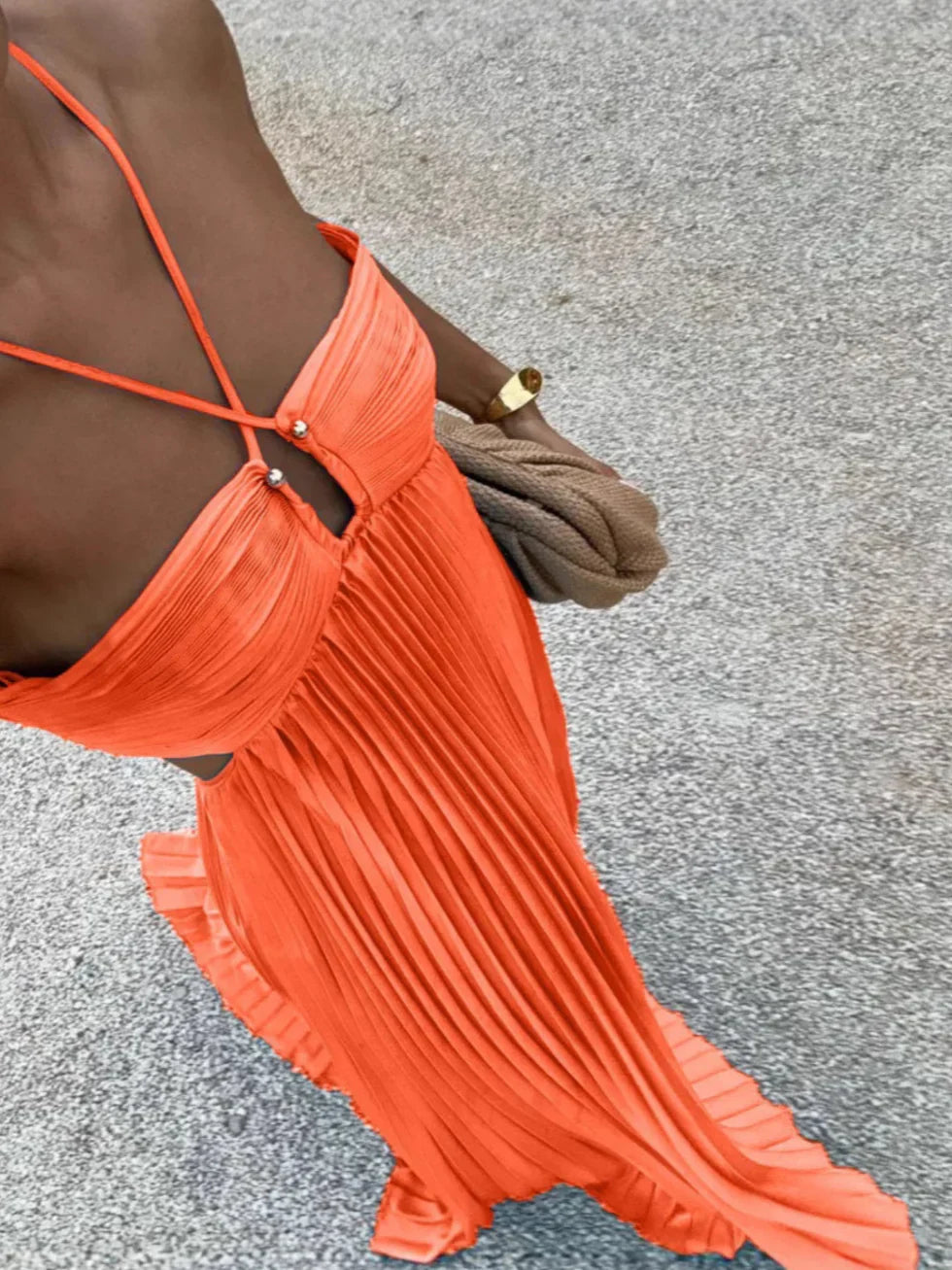 PLEATED HALTER MAXI DRESS FOR WOMEN