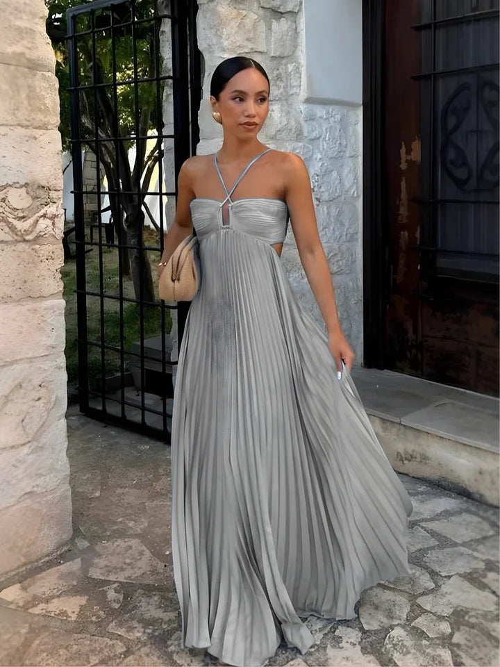 PLEATED HALTER MAXI DRESS FOR WOMEN